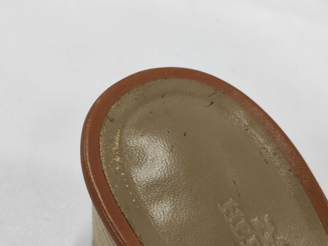 HERMESエルメス オアジスレザーミュール Hモチーフ　ブラウン系36 1/2