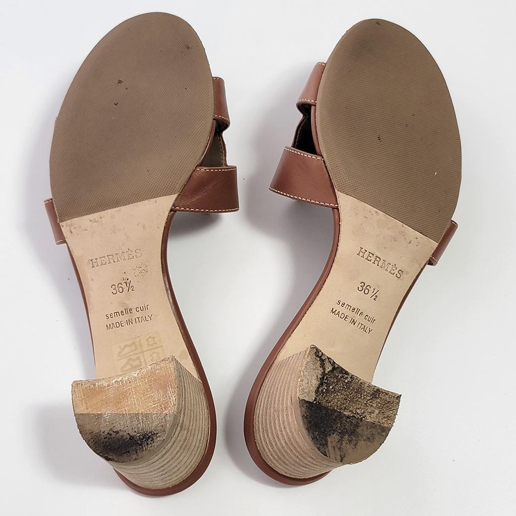 HERMESエルメス オアジスレザーミュール Hモチーフ　ブラウン系36 1/2