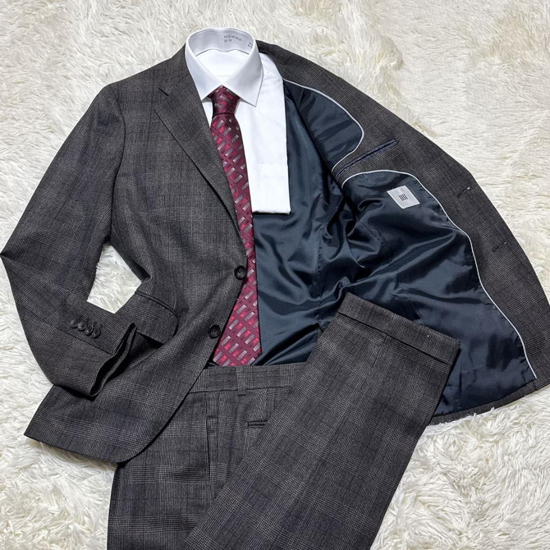 スーツセレクト　スーツ上下　ニュージーランドウール　グレンチェック　A6 濃茶