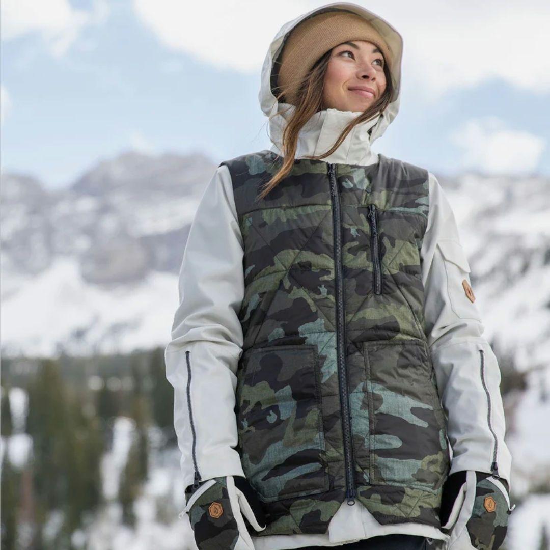 VOLCOM 迷彩柄フード付きスノーボード ジャケット 4in1 Sサイズ