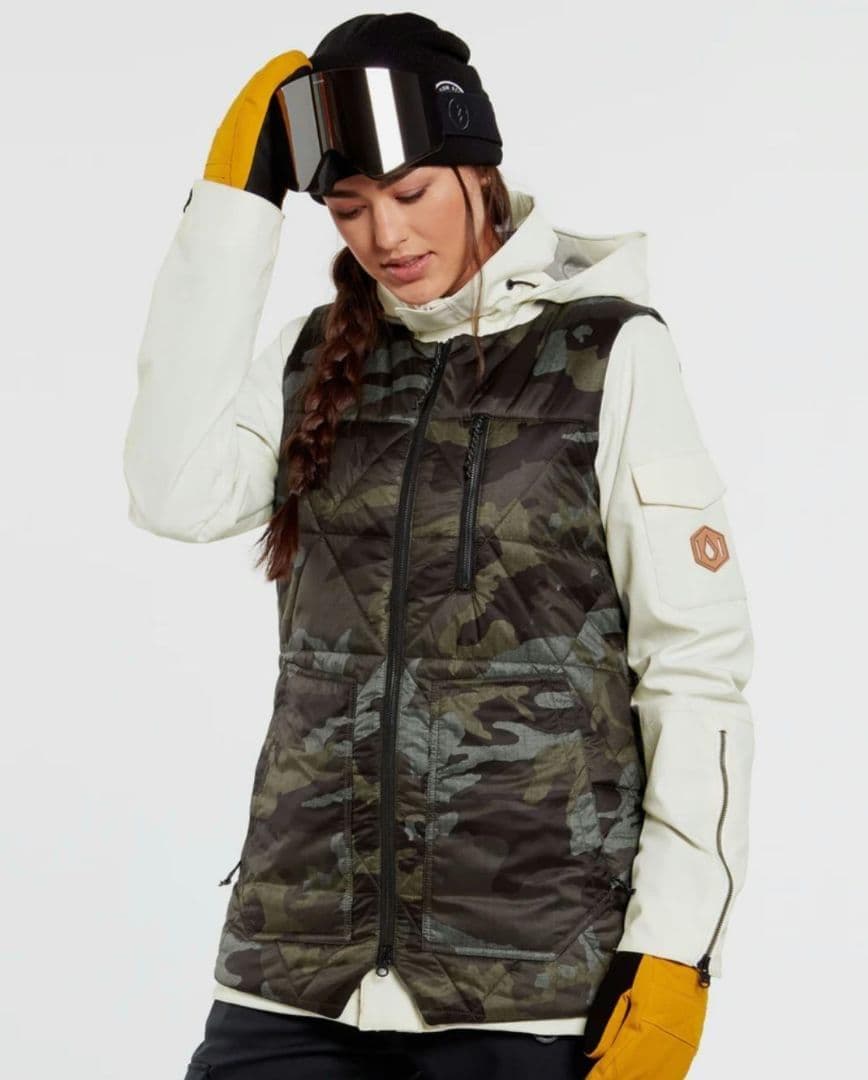 VOLCOM 迷彩柄フード付きスノーボード ジャケット 4in1 Sサイズ