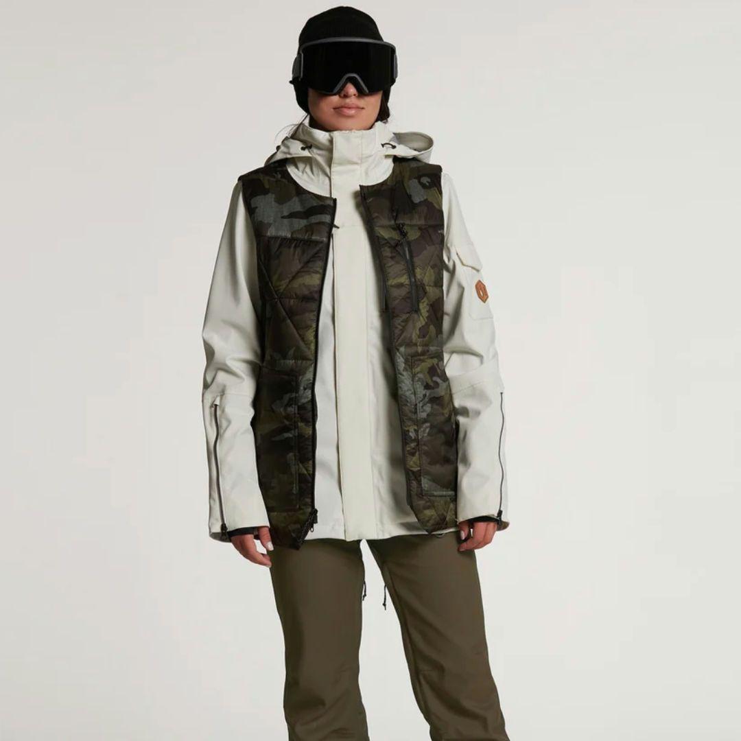 VOLCOM 迷彩柄フード付きスノーボード ジャケット 4in1 Sサイズ
