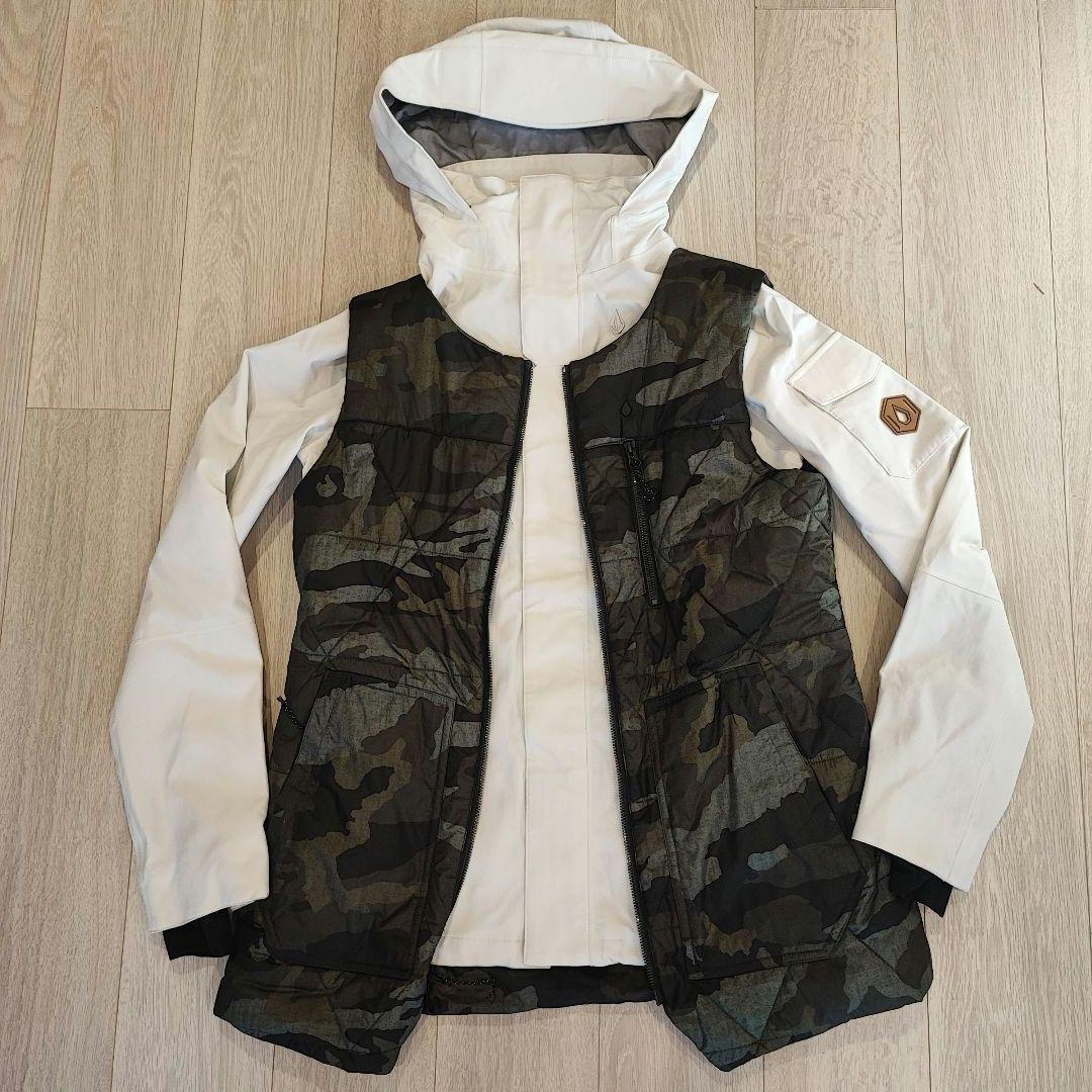 VOLCOM 迷彩柄フード付きスノーボード ジャケット 4in1 Sサイズ