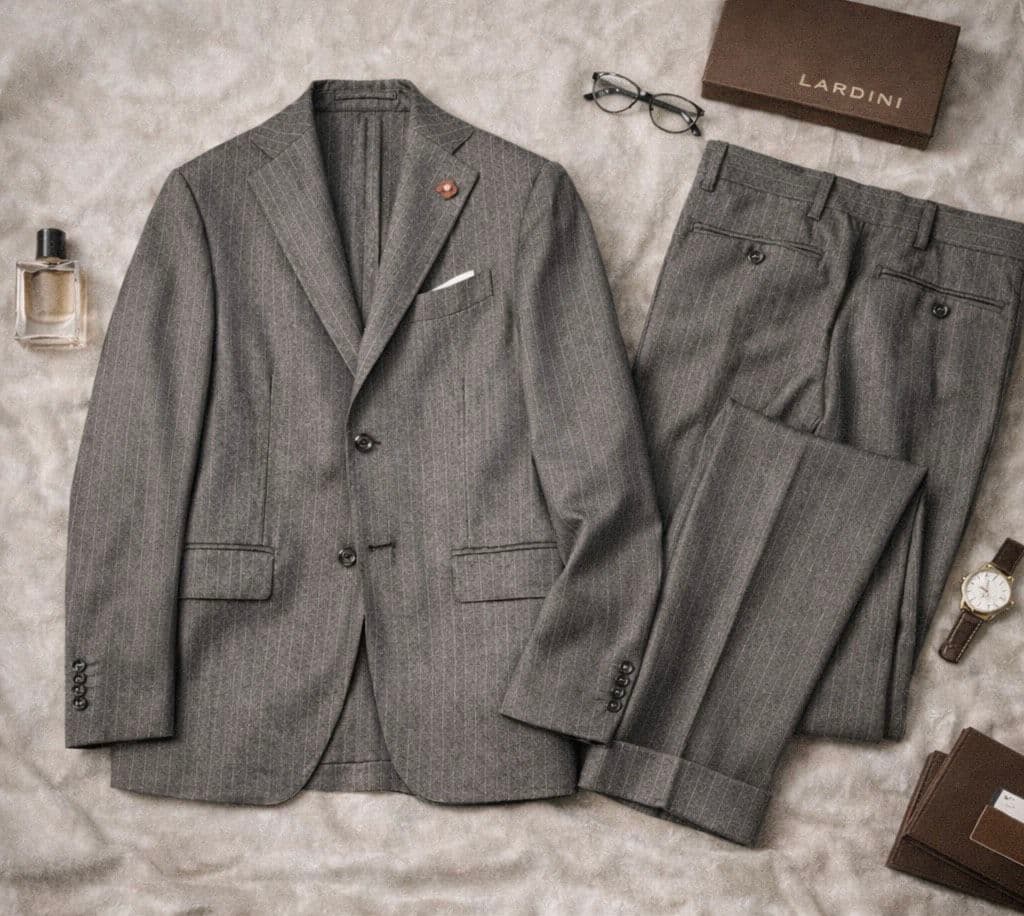 LARDINI グレーストライプ ウール セットアップ スーツ イタリア製44