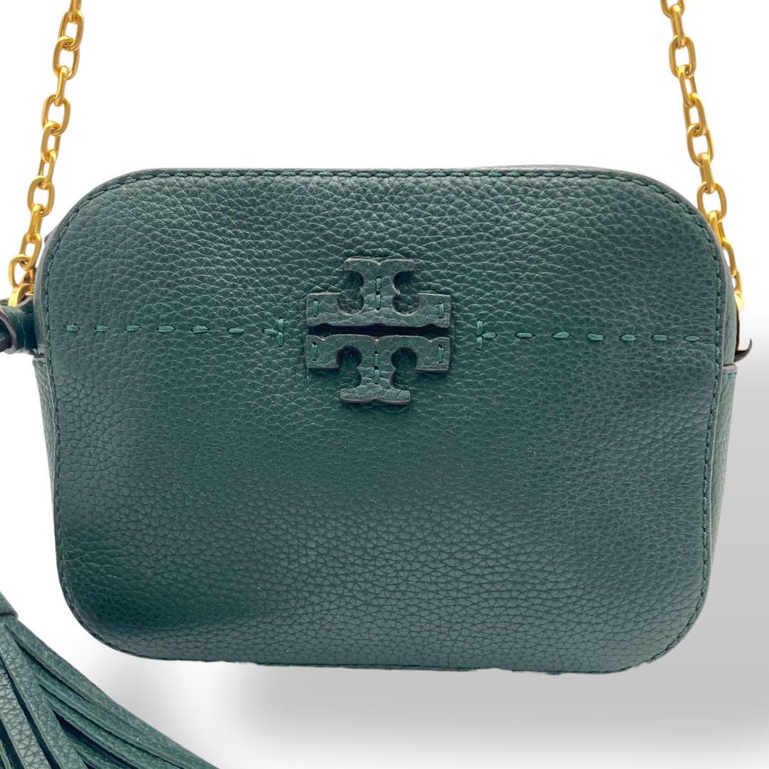 トリーバーチ カメラバッグ マックグロー レザー グリーン チェーン タッセル