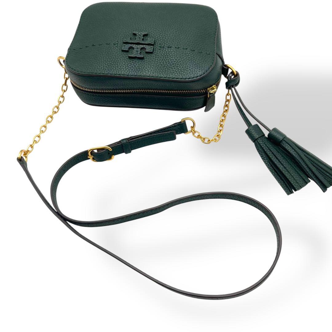 トリーバーチ カメラバッグ マックグロー レザー グリーン チェーン タッセル