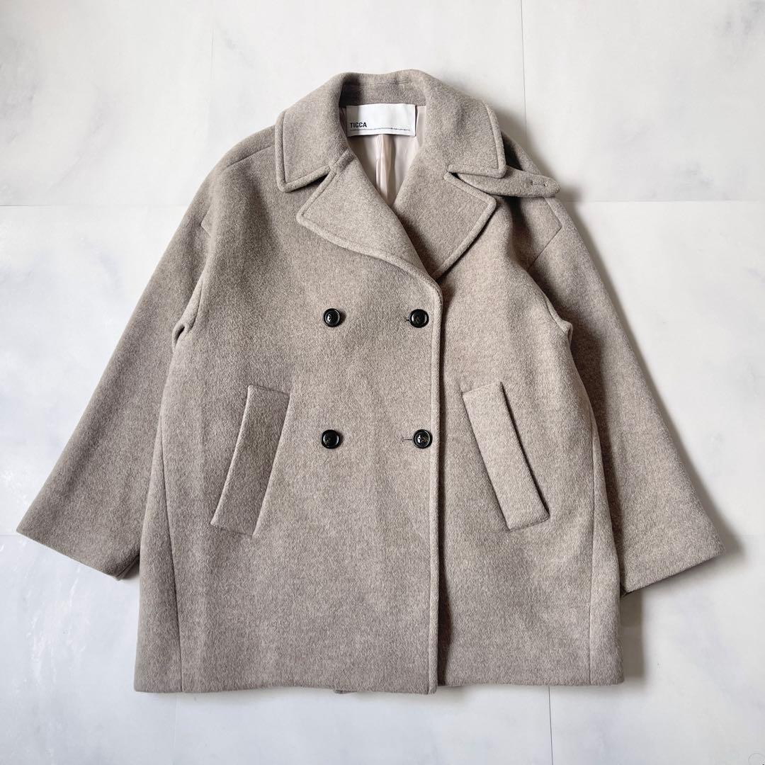 22AW ticca ティッカ ショートピーコート オーバーサイズ ベージュ F