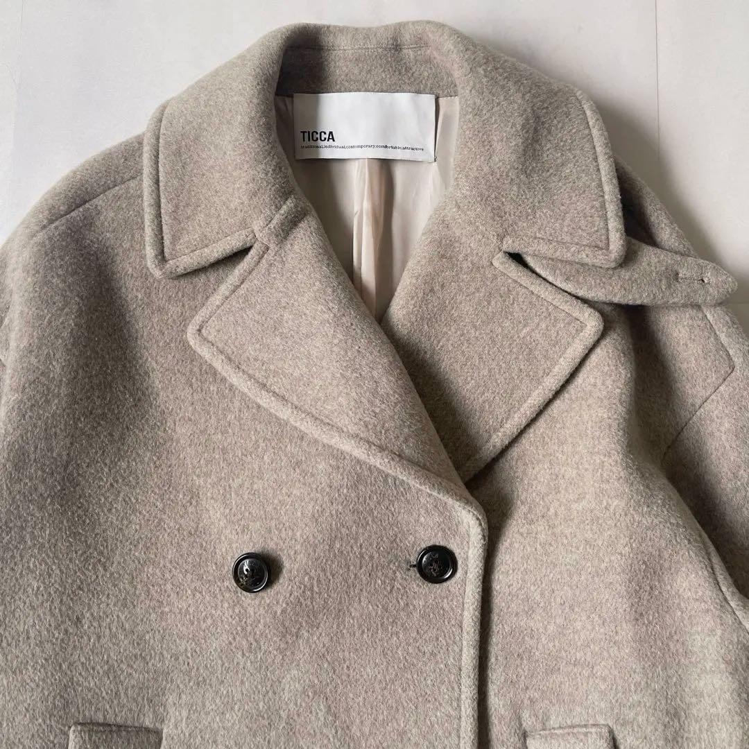 22AW ticca ティッカ ショートピーコート オーバーサイズ ベージュ F