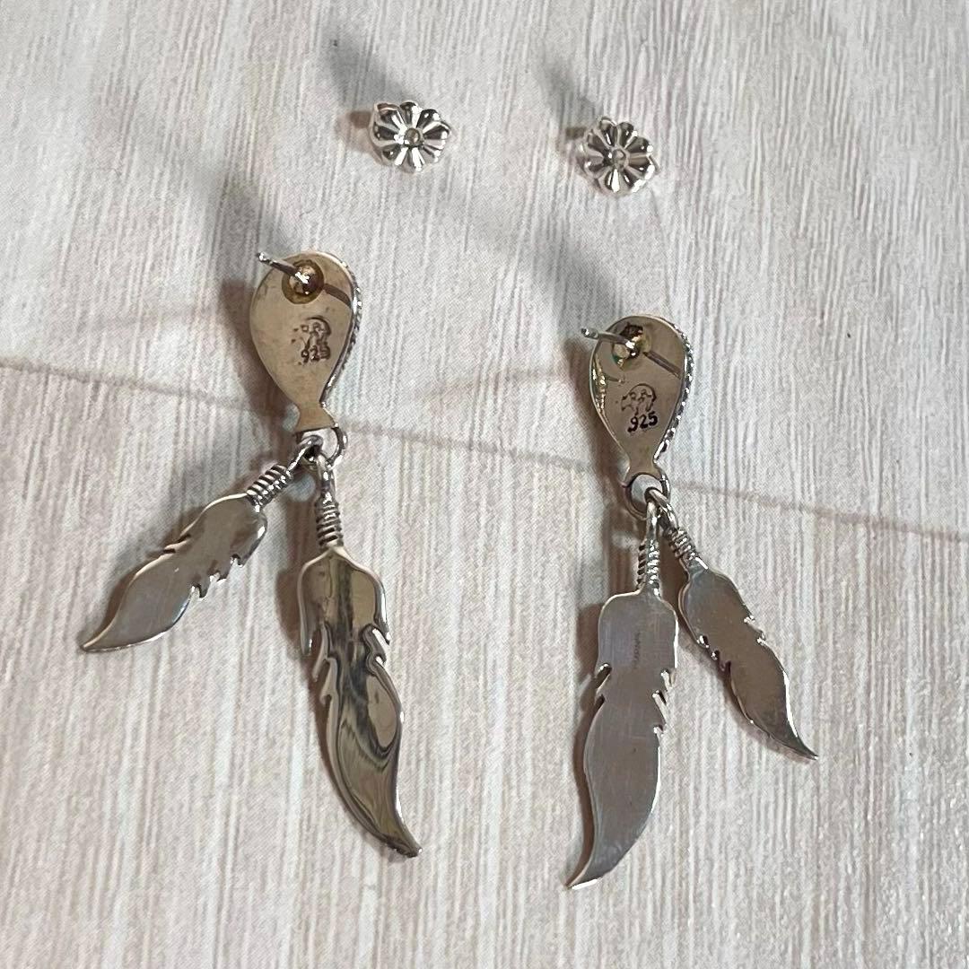 【美品】ナバホ族 インディアンジュエリー　両耳ピアス　Wフェザー&ターコイズ