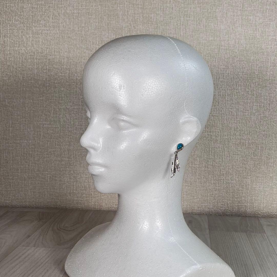 【美品】ナバホ族 インディアンジュエリー　両耳ピアス　Wフェザー&ターコイズ