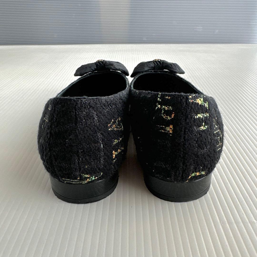 CHANEL シャネル　ココマーク　リボン　ツイード　フラットシューズ　パンプス