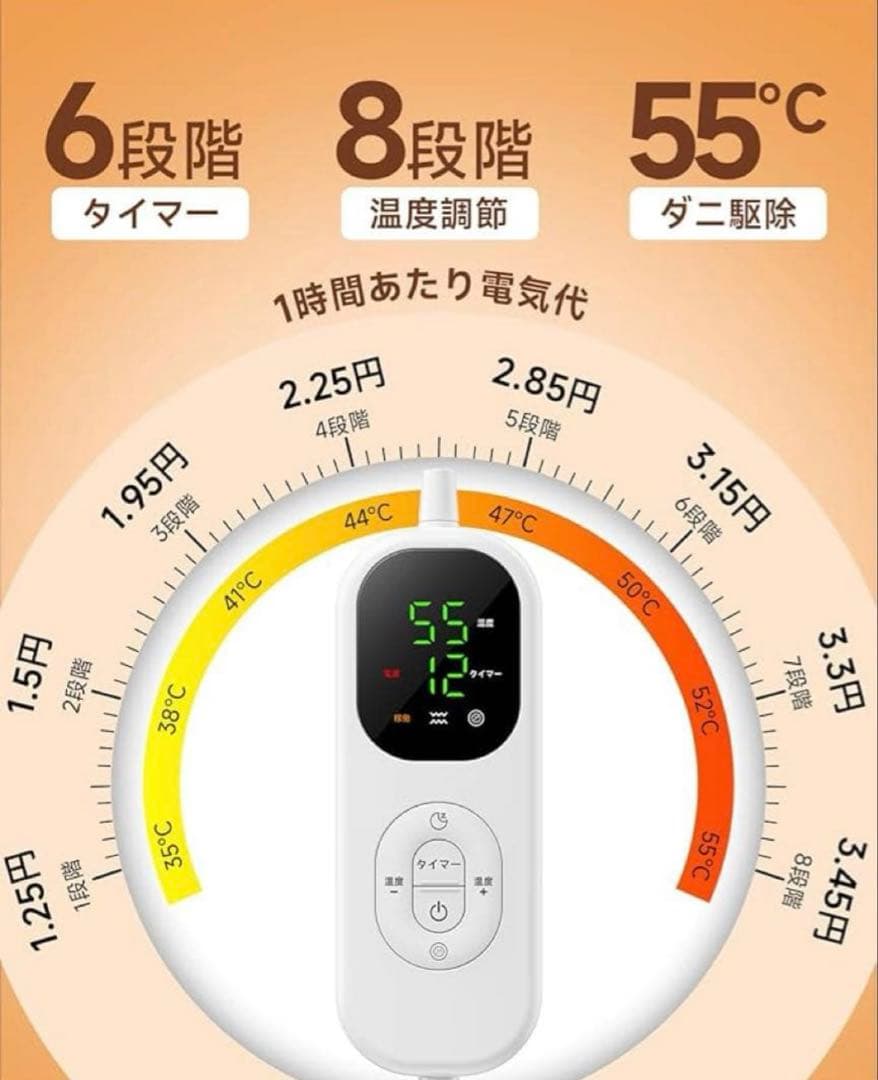 白速暖電気毛布 190x130cm掛け敷き兼用 ふわふわ ホワイト ダニ対策
