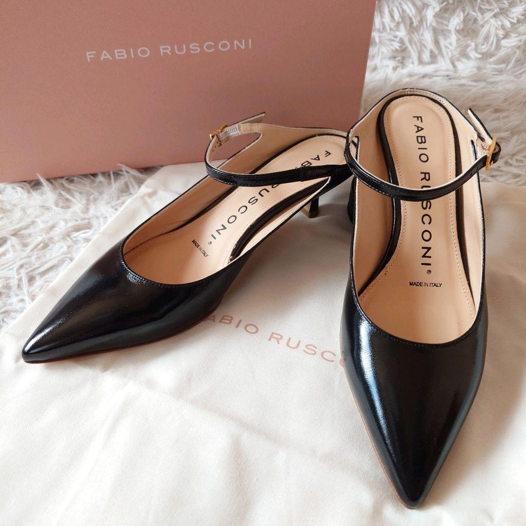 新品　ファビオルスコーニ　レザー　ストラップミュール　ポインテッドトゥ　箱付き