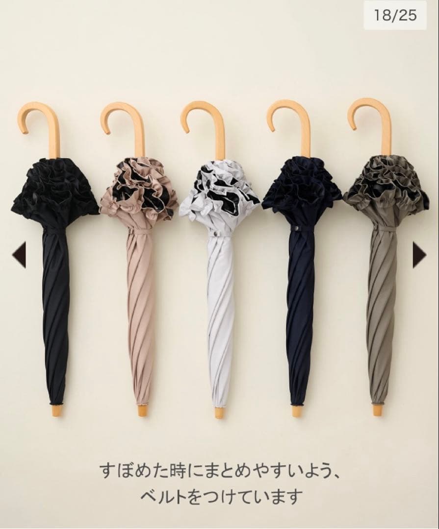 新品サンバリア100未使用2段折フリル木曲がり手元完全遮光日傘二段折ネイビー