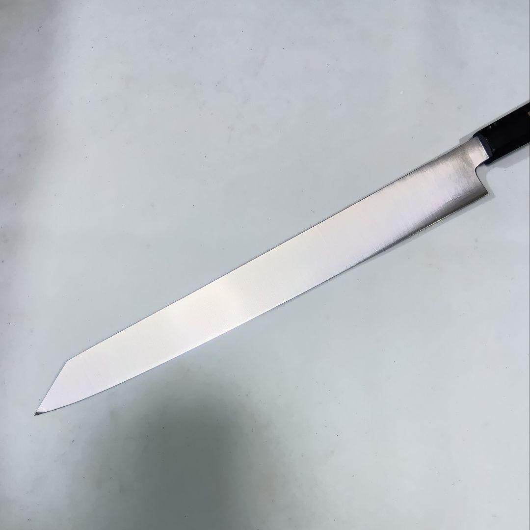 ステン本焼V金10号切付柳刃包丁33cm鞘付黒水牛黒檀八角柄