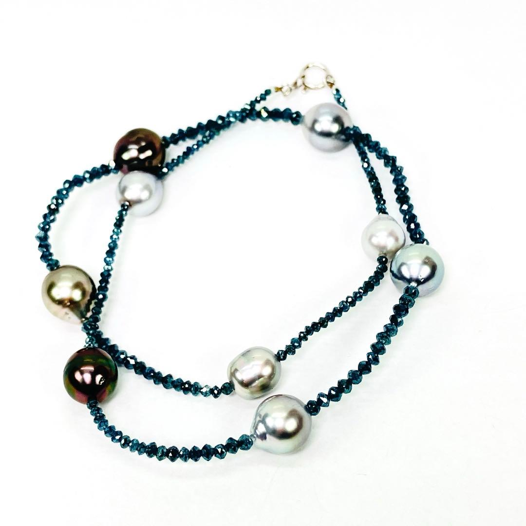 K18WG トリート ブルーダイヤモンド 黒蝶南洋パール ネックレス 鑑別書付