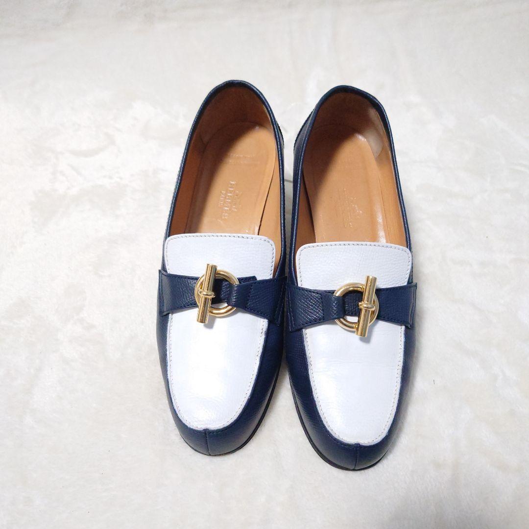 【美品】エルメス モカシン グレナン ローファー バイカラー シェーヌダンクル