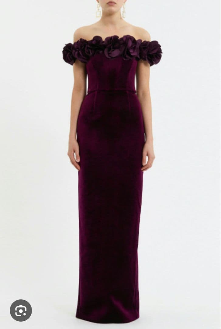 REBECCA VALLANCE オフショル フラワーモチーフ パープル ドレス