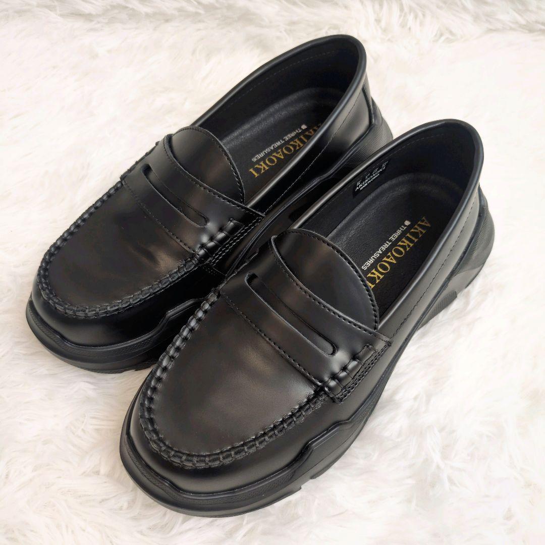 AKIKOAOKI アキコアオキ 厚底ローファー ブラック 黒 本革