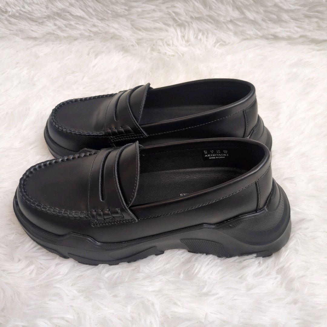 AKIKOAOKI アキコアオキ 厚底ローファー ブラック 黒 本革