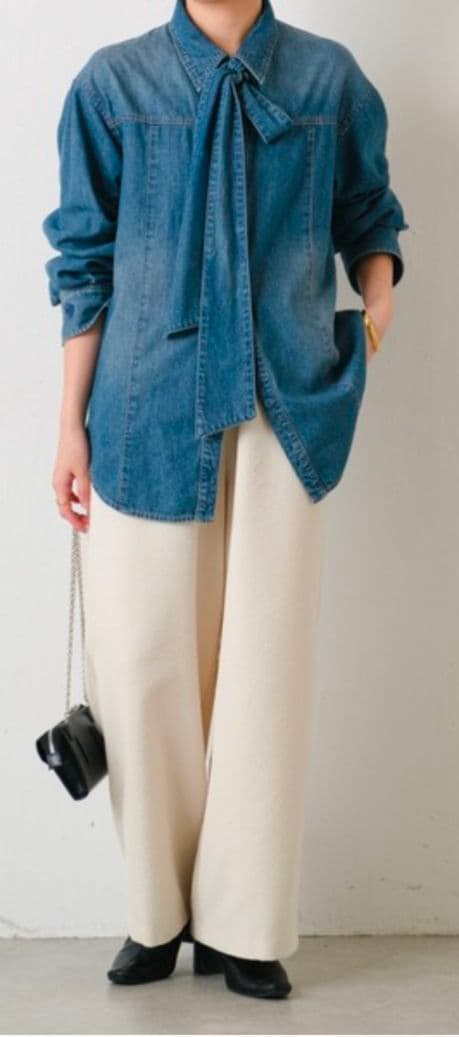 Q.anos デニムボウタイシャツ