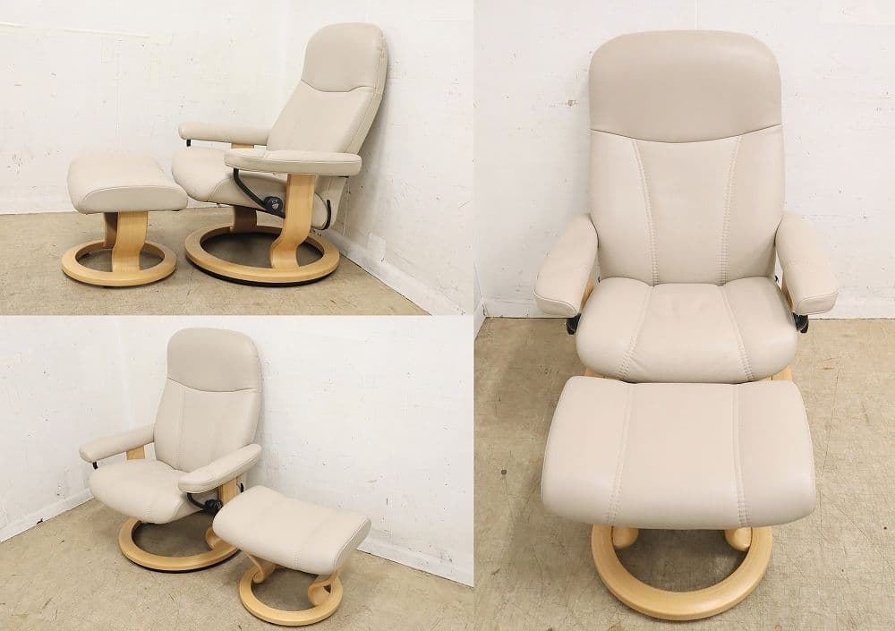 展示美品！エコーネス【コンサルM】ストレスレスチェア＆オットマン・本革