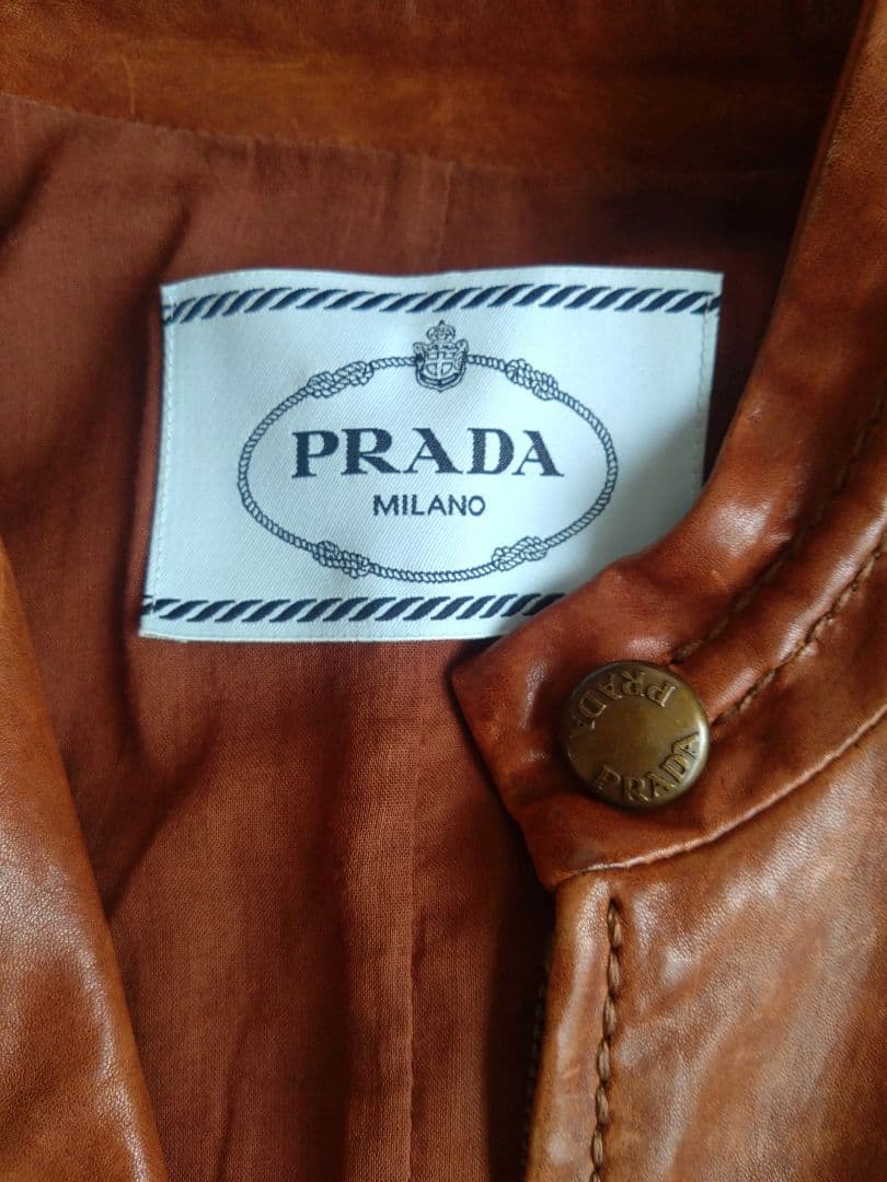 PRADA☆ブラウンレザー シングルライダースジャケット