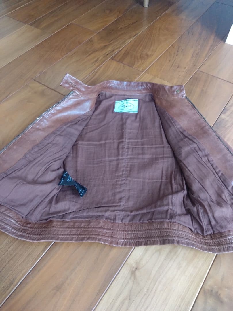 PRADA☆ブラウンレザー シングルライダースジャケット