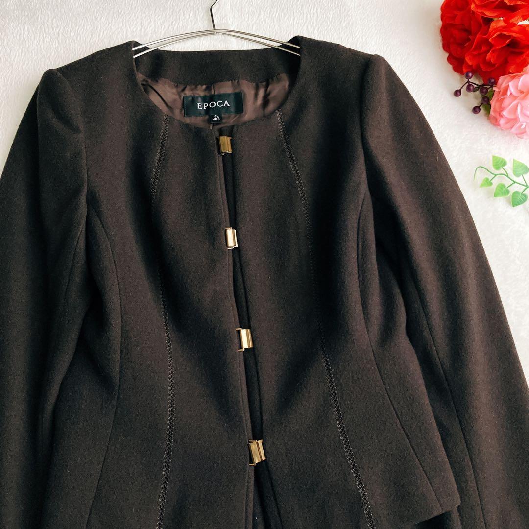 エポカEPOCA★ノーカラー スカートスーツ 金ボタン バックフリル セレモニー