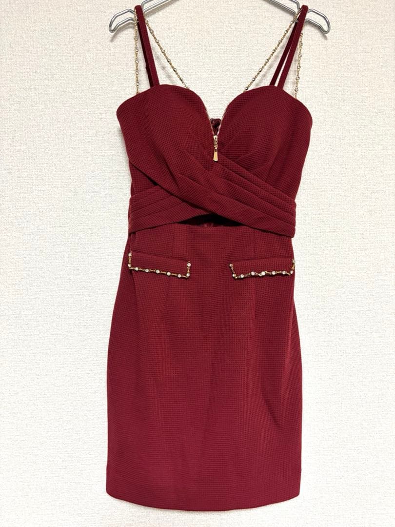 IRMAイルマ ビジューチェーン レッド ミニドレス キャバドレス