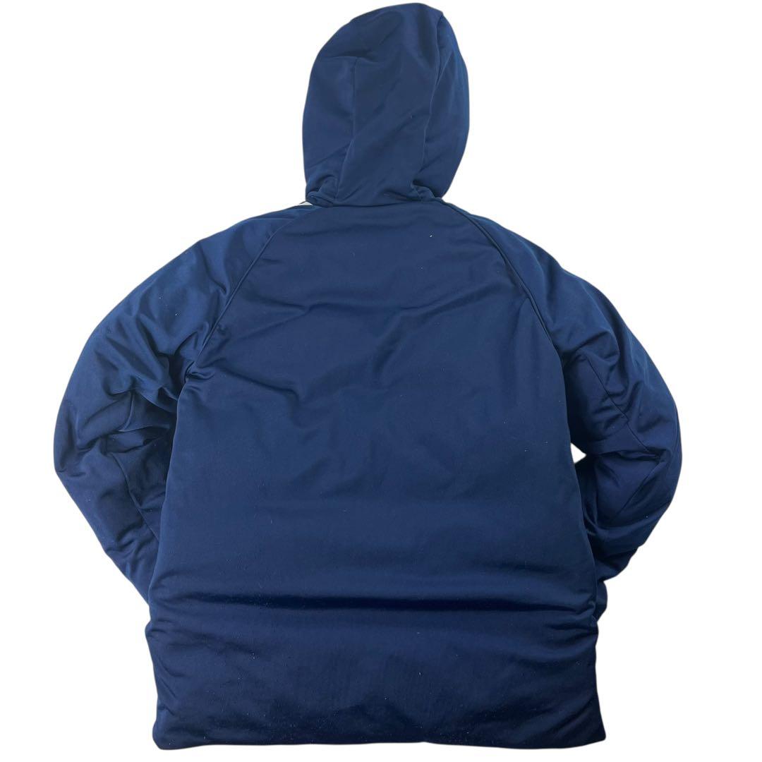 美品 adidas リバーシブル フードダウンジャケット 肉厚 ネイビー ロゴ