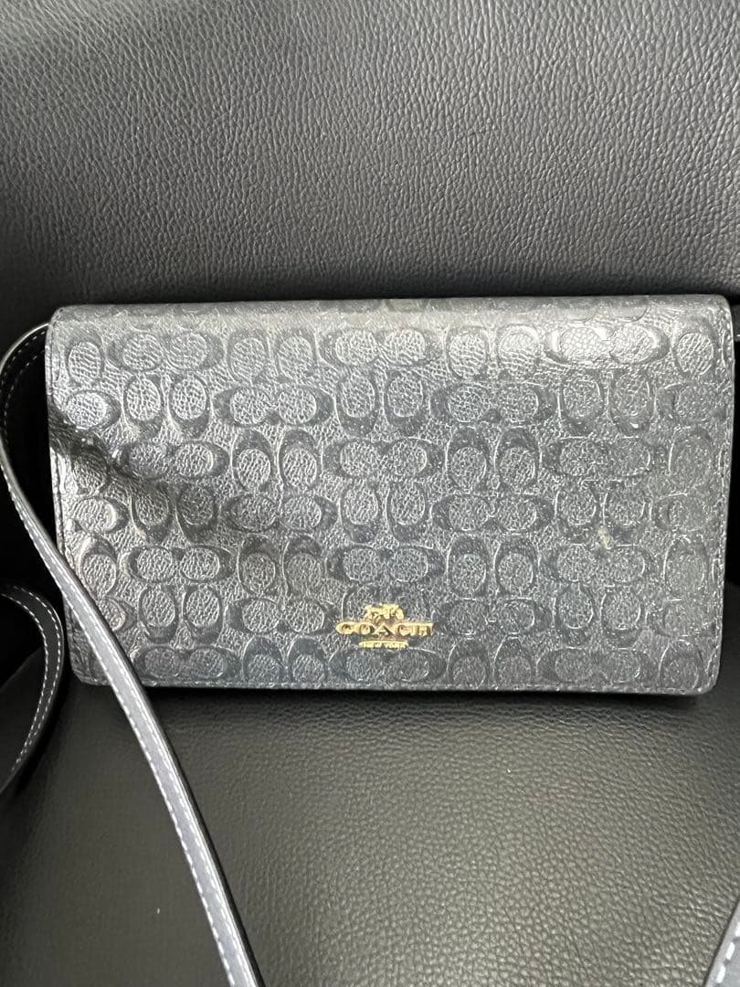 COACH グレー 型押しショルダーバッグ