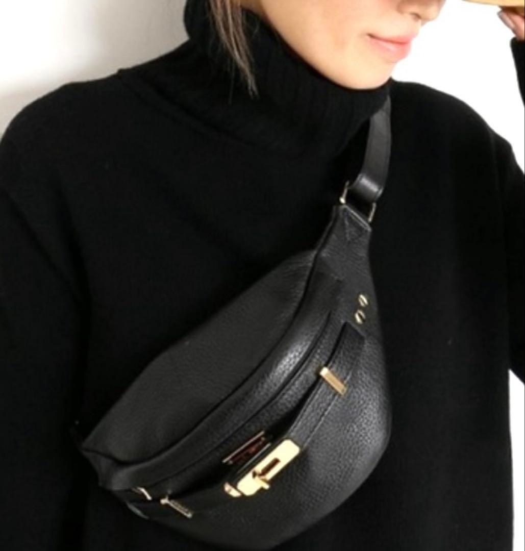 ✨️未使用✨️ シータパランティカ　ボディバッグ　シボ革　ウエストポーチ ブラック