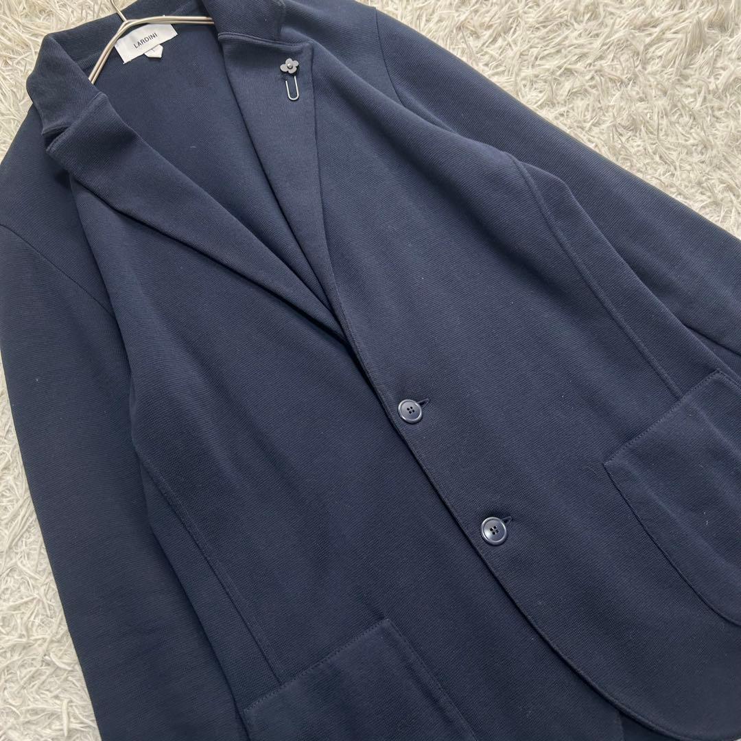 16607✨ラルディーニ コットンミラノリブニットジャケット L ネイビー