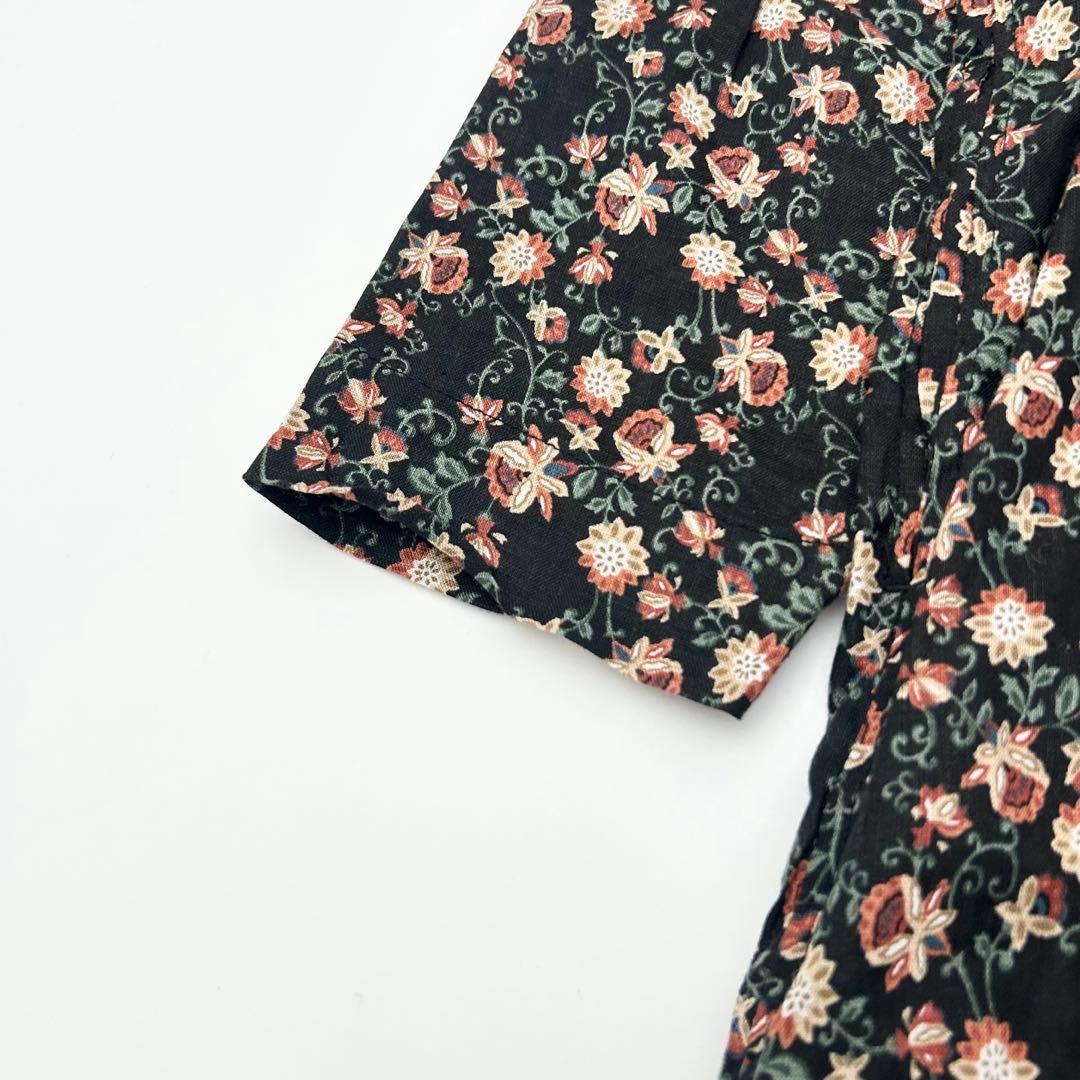 イチアンティークス　花柄ワンピース　麻　ブラック