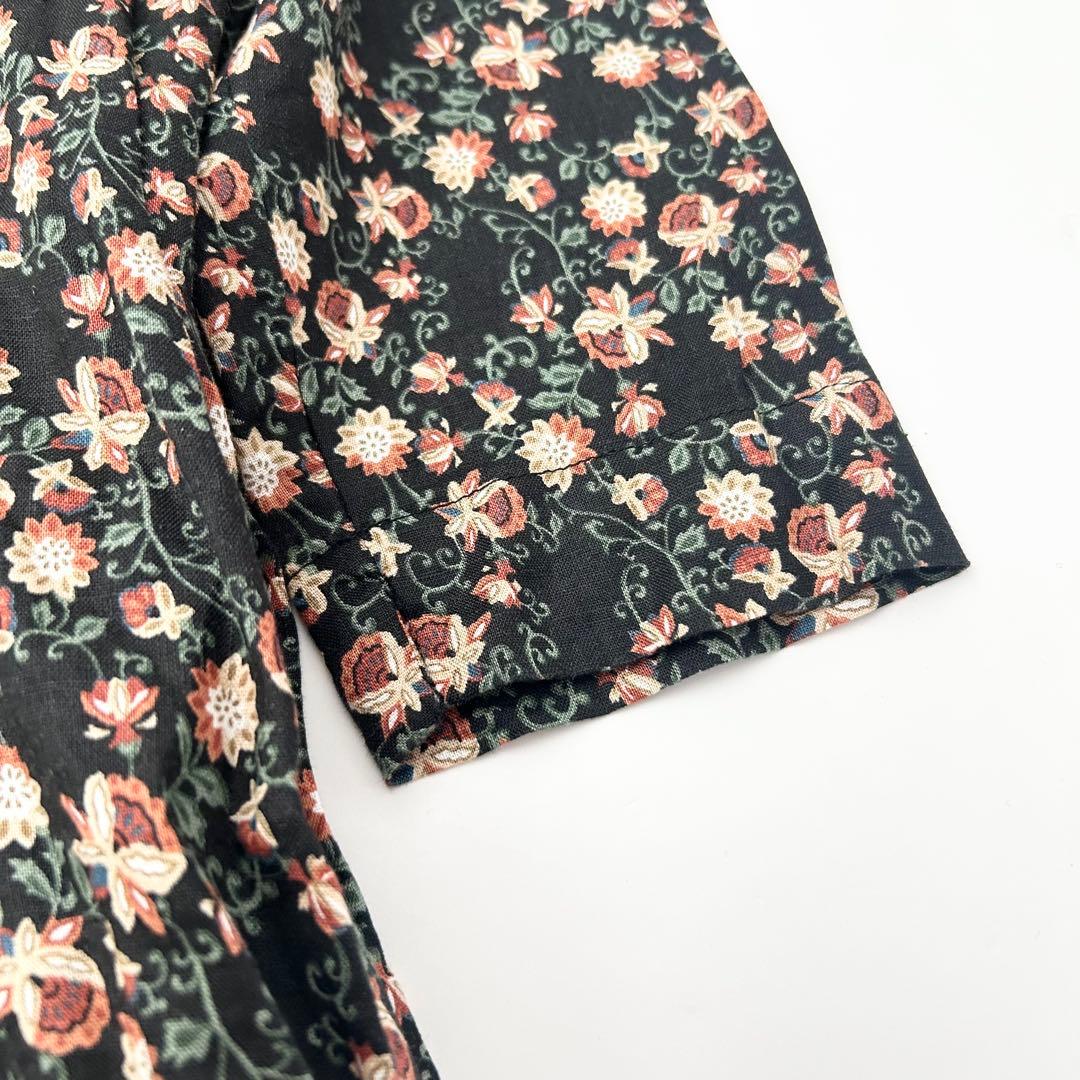 イチアンティークス　花柄ワンピース　麻　ブラック