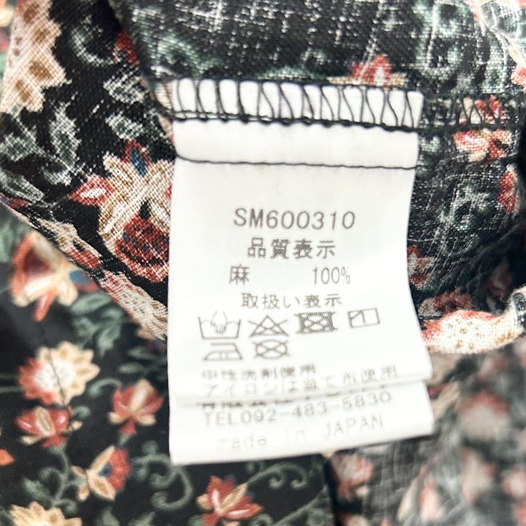 イチアンティークス　花柄ワンピース　麻　ブラック