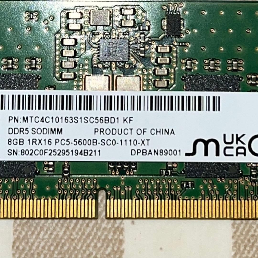 DDR5 SODIMM 8GB メモリー PC5-5600 2枚