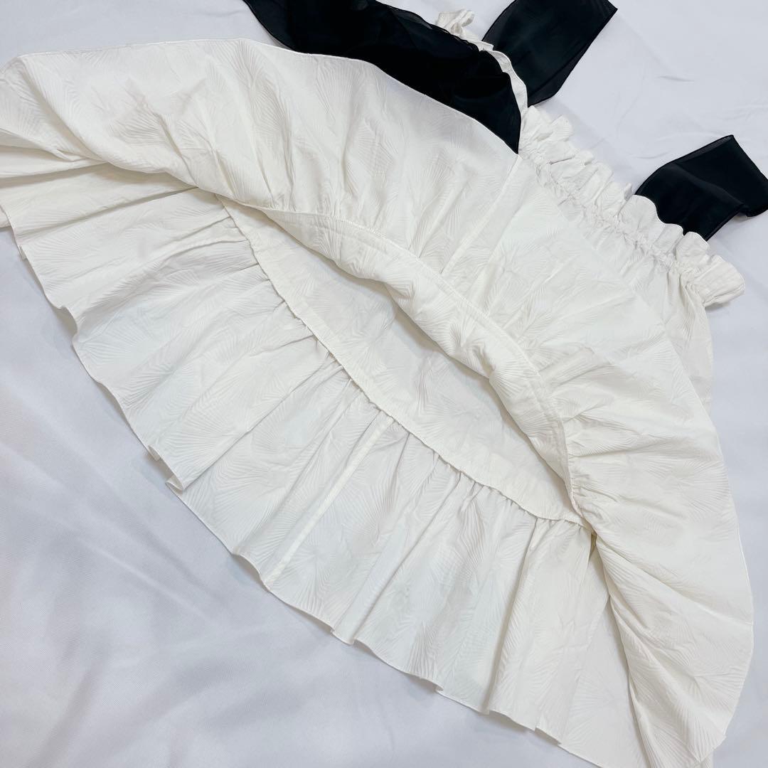 極美品✨ROCHAS ジャガード ノースリーブチュニック シアー リボン 42