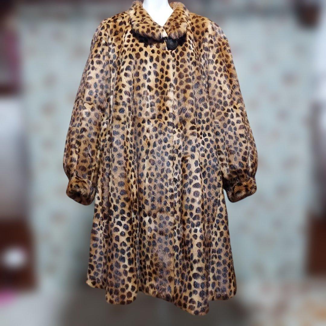 ミンクファー プリントAラインフレアロングコート