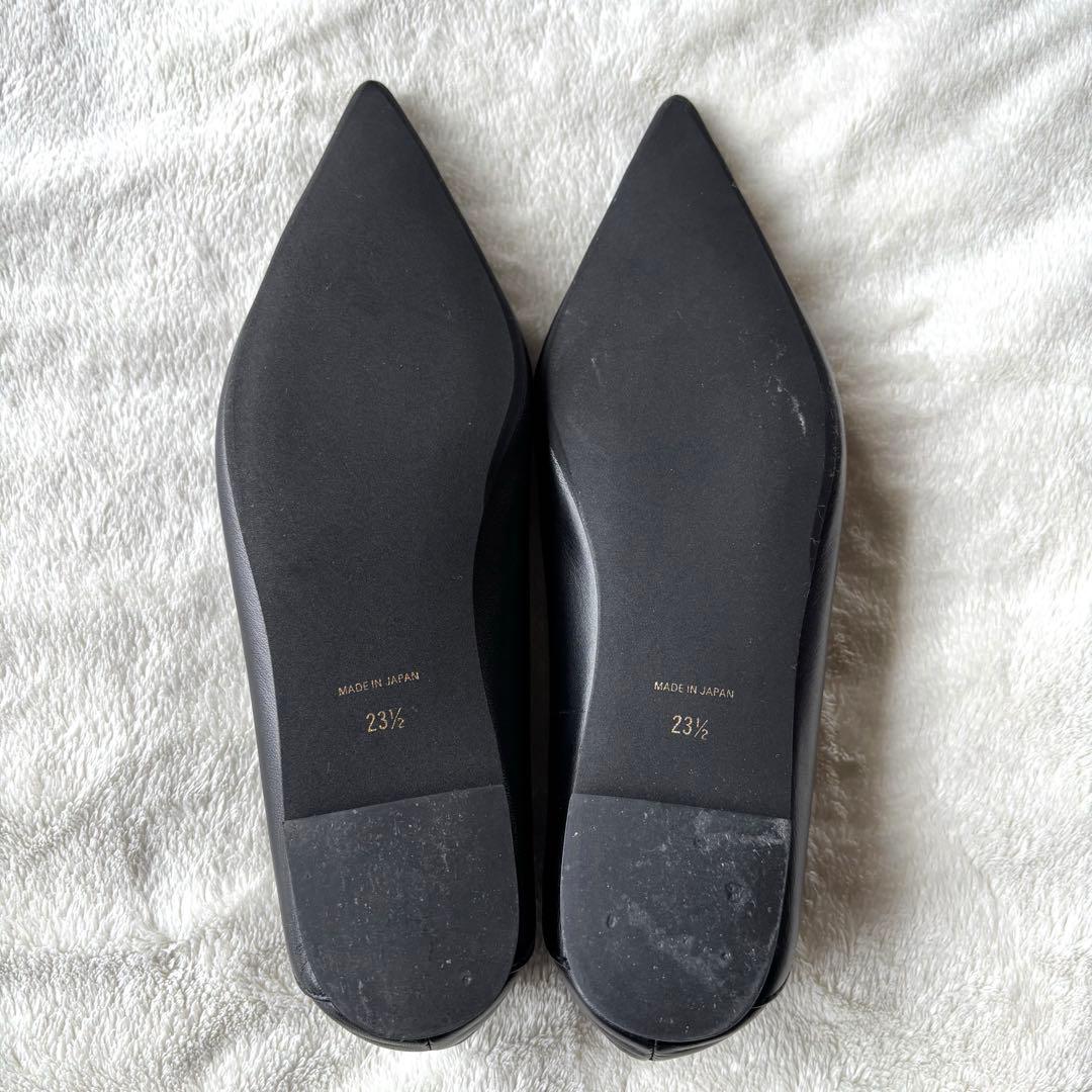 [極美品] アトリエブルージュメタルモチーフフラットシューズ ブラック 牛革