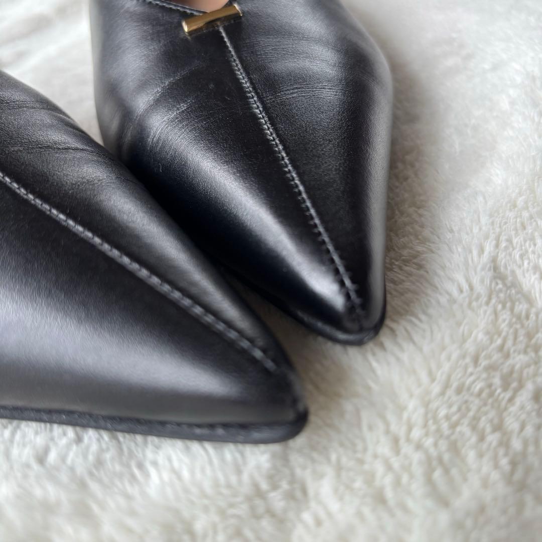 [極美品] アトリエブルージュメタルモチーフフラットシューズ ブラック 牛革