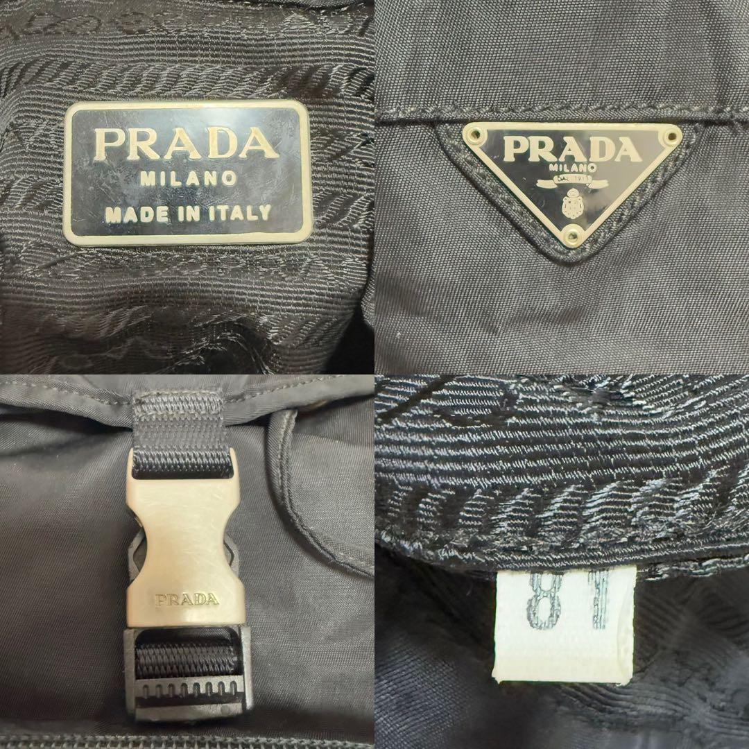 【美品】プラダ リュック バックパック 巾着バッグ ナイロン 三角プレート 黒