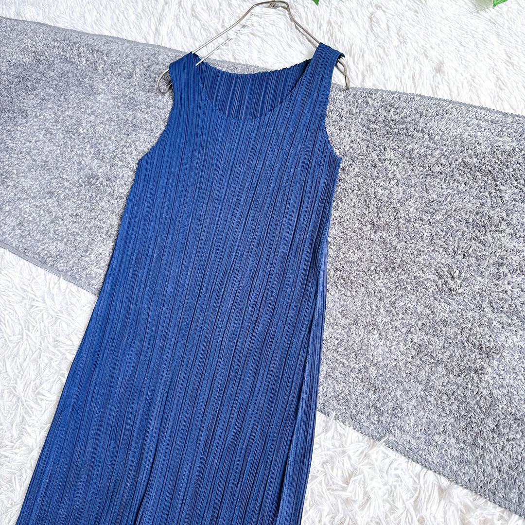 良品　近年モデル　プリーツプリーズ　トップス　ノースリーブ　ロング丈　ネイビー
