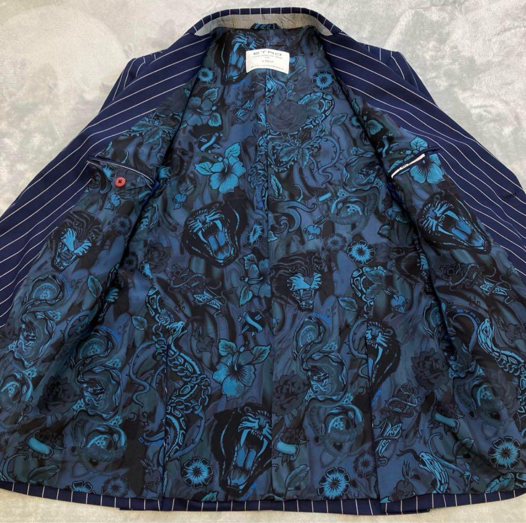 希少デザイン✨ ETRO セットアップスーツ　総柄　動物　ストライプ　シルク