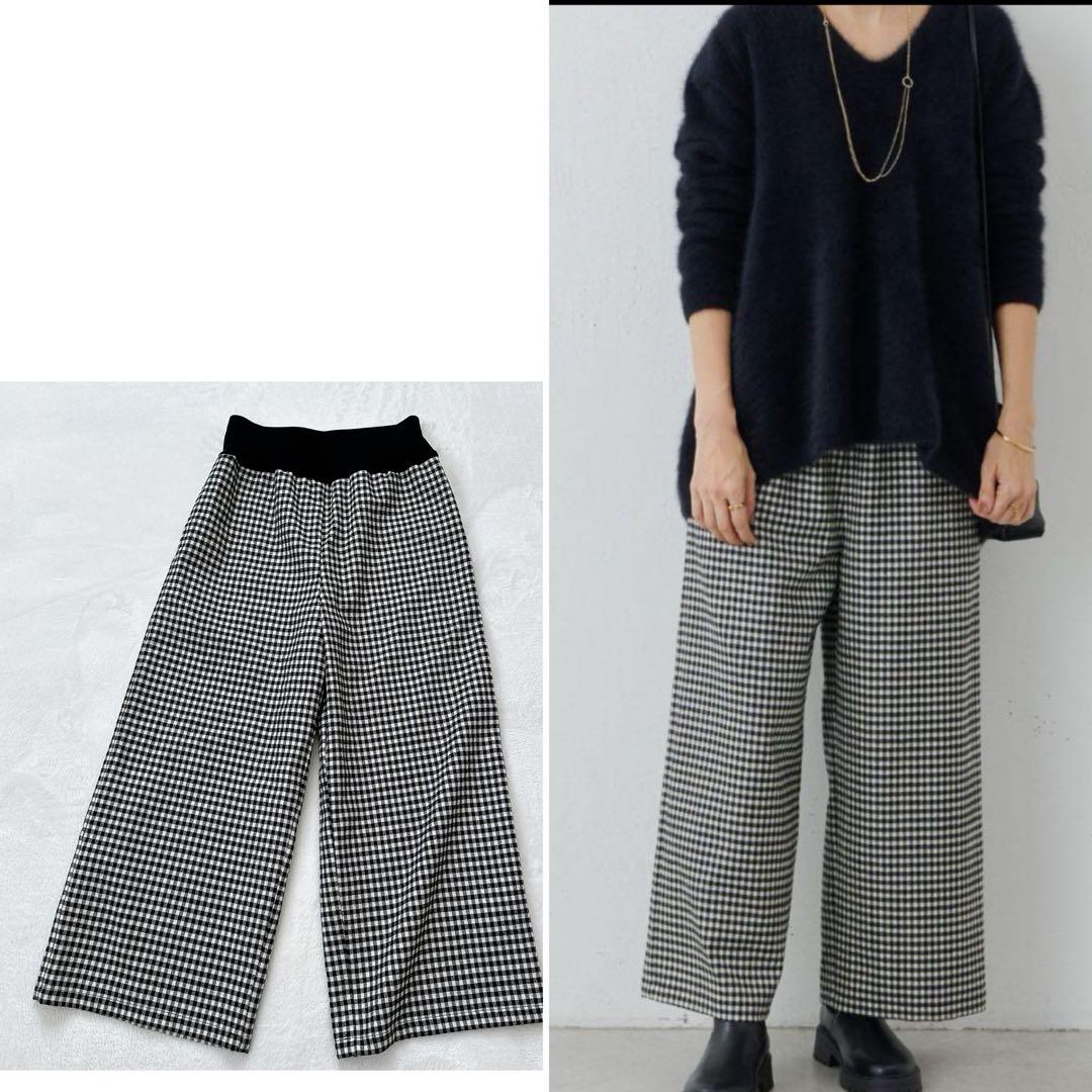 【美品】BEARDSLEY ビアズリー　ウエストリブ　チェックワイドパンツ　S