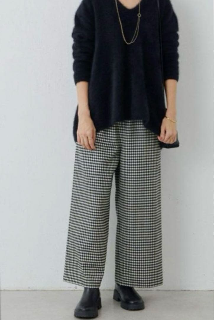 【美品】BEARDSLEY ビアズリー　ウエストリブ　チェックワイドパンツ　S