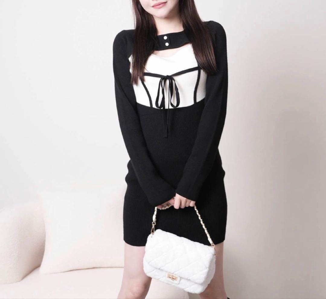 28リップサービス定価12650円デコルテオープンリボンニットワンピース