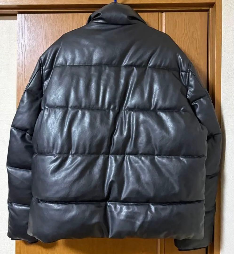 ZARA ブラック フェイクレザー　パフジャケット XL キルティングジャケット