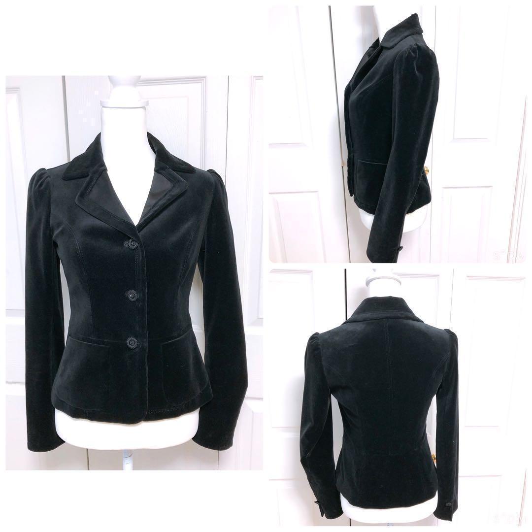 シルク混　EPOCA エポカ　ベロア　テーラードジャケット　M　お花ボタン